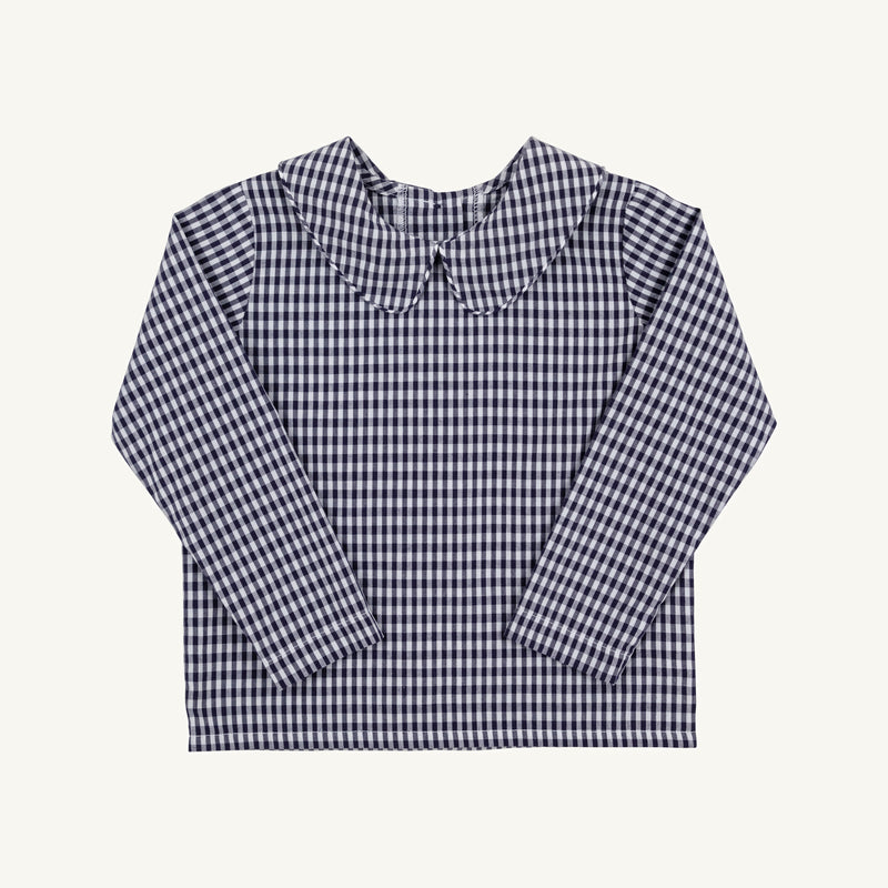 Peter Pan Collar Shirt & Onesie (Long Sleeve Woven) - Navy Grove Gingham