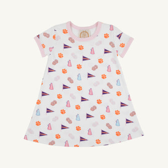 Embroidery result for: Clemson Polly Play Dress - Tiger Triumph with Palm Beach Pink