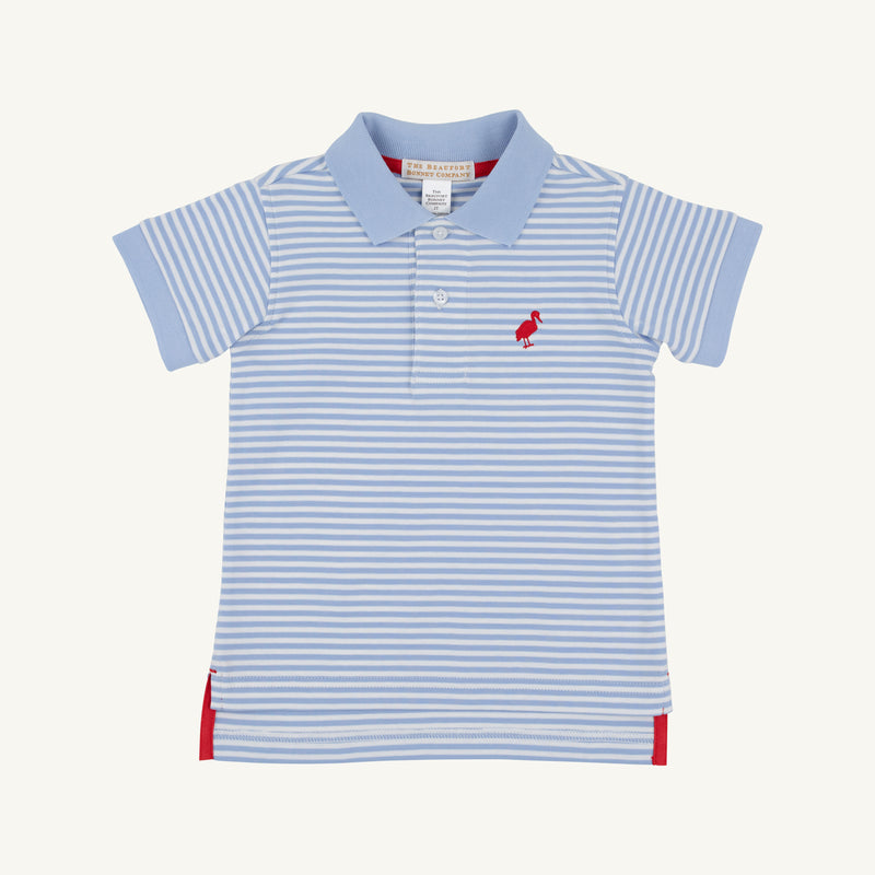 Prim & Proper Polo & Onesie - Beale Street Blue Stripe with Richmond Red Stork