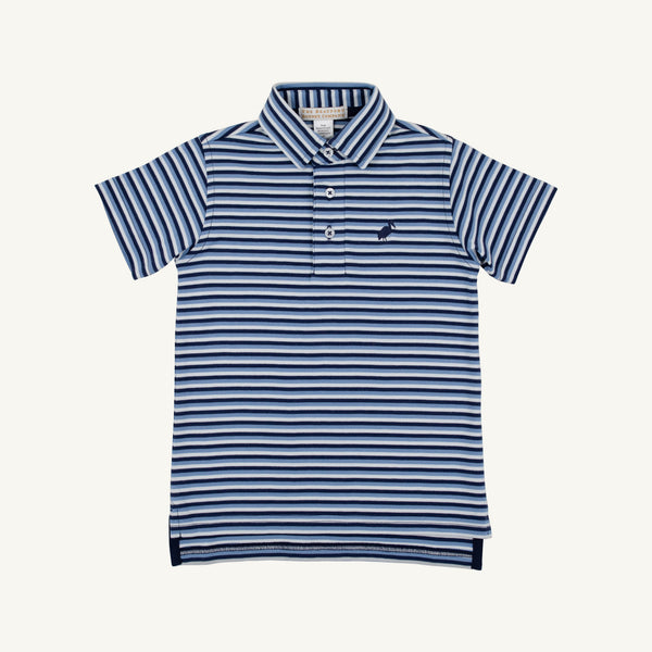 Prim & Proper Polo & Onesie - Sumner County Stripe (Barbados Blue) with Nantucket Navy Stork
