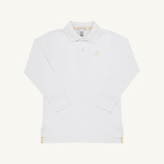 Long Sleeve Prim & Proper Polo & Onesie - Worth Avenue White with Multicolor Stork
