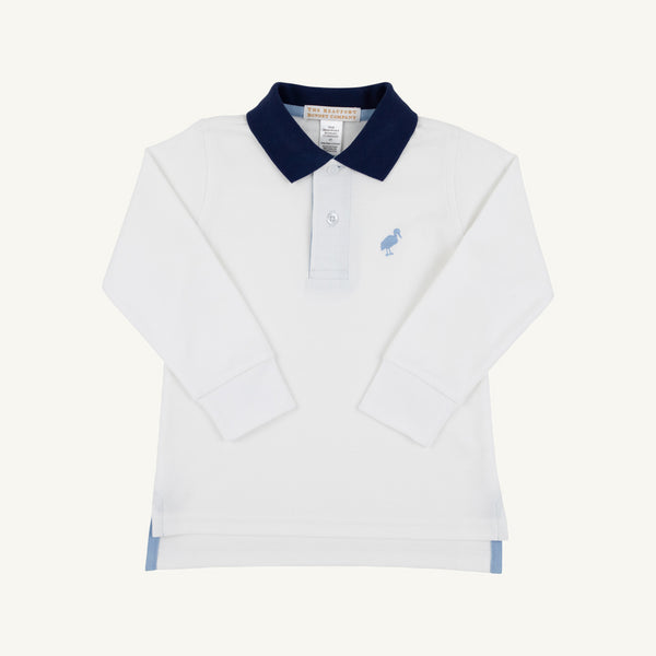 Long Sleeve Prim & Proper Polo & Onesie - Worth Avenue White with Nantucket Navy & Barrington Blue