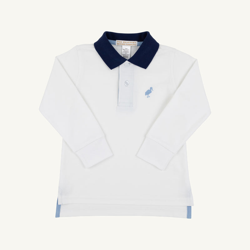 Long Sleeve Prim & Proper Polo & Onesie - Worth Avenue White with Nantucket Navy & Barrington Blue