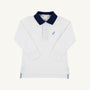 Long Sleeve Prim & Proper Polo & Onesie - Worth Avenue White with Nantucket Navy & Barrington Blue