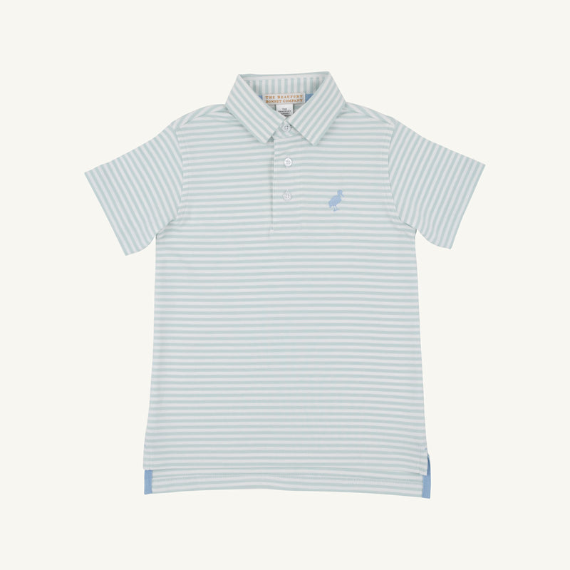 Prim & Proper Polo & Onesie - Old Greenwich Green Stripe with Sarasota Sky Stork