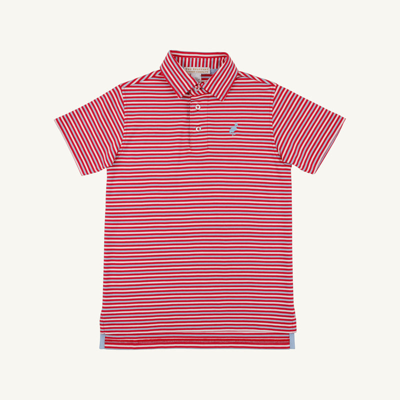Prim & Proper Polo & Onesie - Sumner County Stripe (Richmond Red) with Beale Street Blue Stork