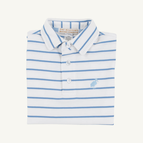 Prim & Proper Polo & Onesie - Sunrise Blvd. Blue Stripe with Beale Street Blue Stork