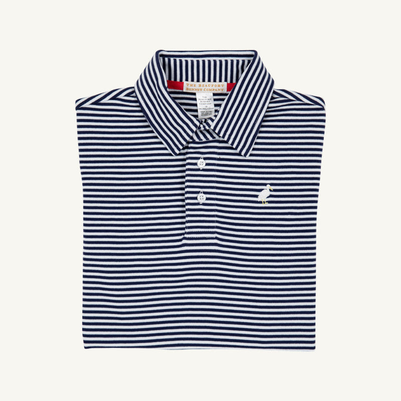 Prim & Proper Polo & Onesie - Nantucket Navy Stripe with Multicolor Stork
