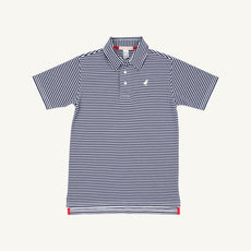 Prim & Proper Polo & Onesie - Nantucket Navy Stripe with Multicolor Stork