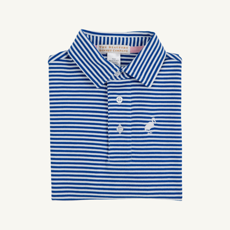 Prim & Proper Polo & Onesie - Rockefeller Royal Stripe with Worth Avenue White Stork