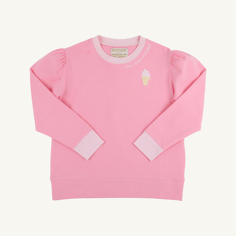 Puff Sleeve Cassidy Comfy Crewneck - Hamptons Hot Pink with Ice Cream