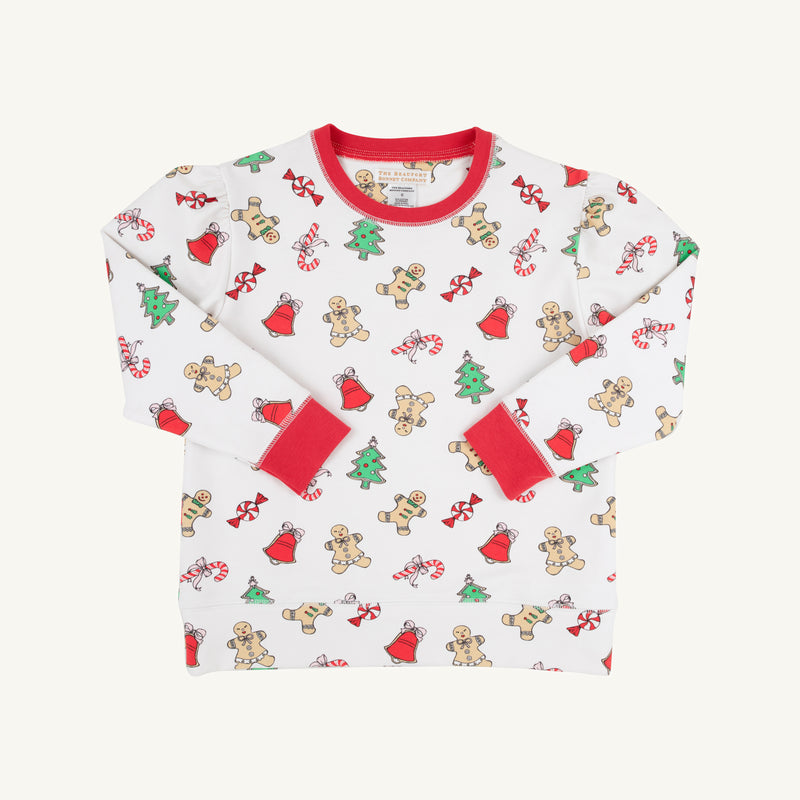 Puff Sleeve Cassidy Comfy Crewneck - Sugar Plum with Richmond Red