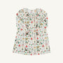 The Beaufort Bonnet Company’s Long Sleeve Ramona Ruffle Dress - 12 Days of Christmas is a white children’s dress crafted from soft Pima Cotton Knit, featuring long sleeves and a charming ruffled collar. Adorned with a colorful print of birds, animals, mushrooms, plants, and other whimsical motifs inspired by the holiday season, it’s perfect for festive occasions like the 12 Days of Christmas.
