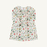 The Beaufort Bonnet Company’s Long Sleeve Ramona Ruffle Dress - 12 Days of Christmas is a white children’s dress crafted from soft Pima Cotton Knit, featuring long sleeves and a charming ruffled collar. Adorned with a colorful print of birds, animals, mushrooms, plants, and other whimsical motifs inspired by the holiday season, it’s perfect for festive occasions like the 12 Days of Christmas.