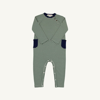 Embroidery result for: Rayburn Romper - Grier Green Stripe with Nantucket Navy