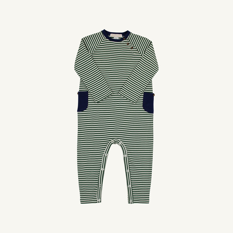 Rayburn Romper - Grier Green Stripe with Nantucket Navy