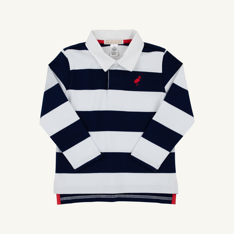 Rollin's Rugby Shirt - Nantucket Navy Stripe with Richmond Red Stork