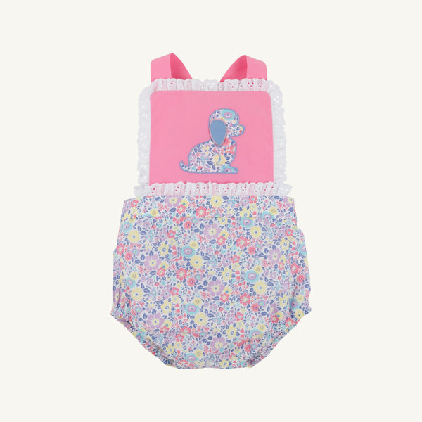 Sally Sunsuit - Briar Patch Petals with Hamptons Hot Pink & Dog Applique