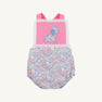 Sally Sunsuit - Briar Patch Petals with Hamptons Hot Pink & Dog Applique