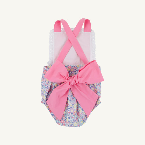 Sally Sunsuit - Briar Patch Petals with Hamptons Hot Pink & Dog Applique