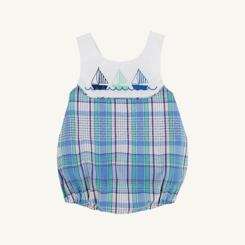 Sandler Sunsuit - Lauderdale Pier Plaid with Worth Avenue White & Sailboat Appliques