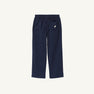Sheffield Pants - Nantucket Navy with Keeneland Khaki Stork in cotton twill, featuring an elastic waist and a single back pocket with an embroidered white stork.