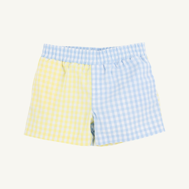 Sheffield Shorts - Buckhead Blue Gingham and Lake Worth Yellow Gingham with Worth Avenue White Stork