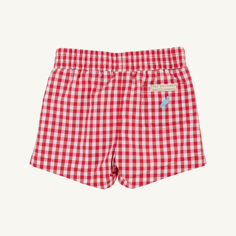 Sheffield Shorts - Richmond Red Gingham with Belhaven Blue Stork