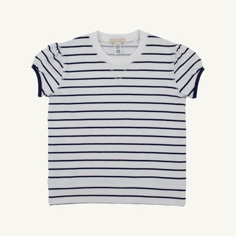 Embroidery result for: Short Puff Sleeve Cassidy Comfy Crewneck - Nantucket Navy Stripe