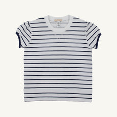 Short Puff Sleeve Cassidy Comfy Crewneck - Nantucket Navy Stripe
