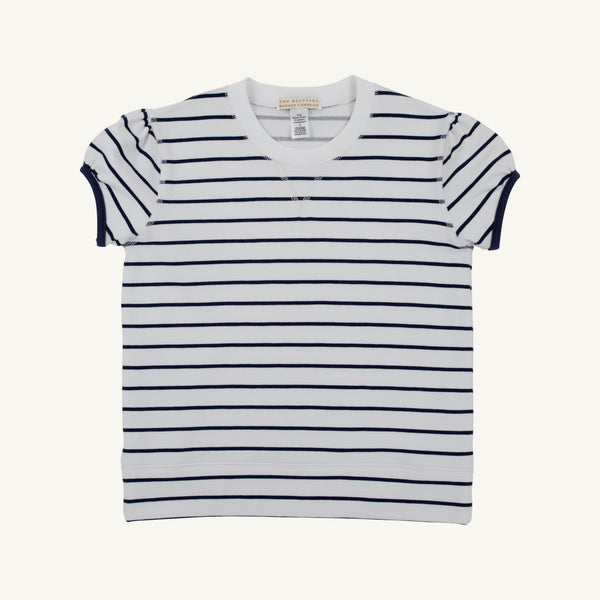 Short Puff Sleeve Cassidy Comfy Crewneck - Nantucket Navy Stripe