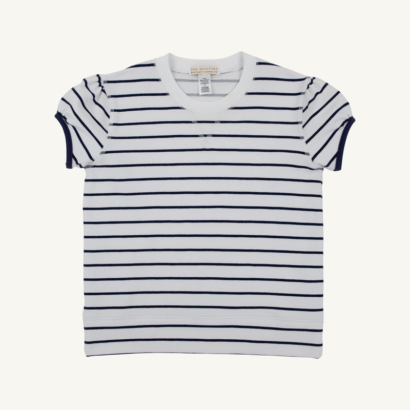 Short Puff Sleeve Cassidy Comfy Crewneck - Nantucket Navy Stripe