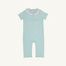 Short Sleeve Samuel Smocked Romper - Sea Island Seafoam with Worth Avenue White