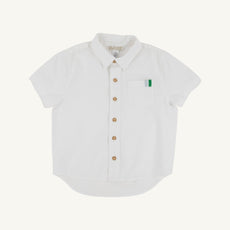 Short Sleeve Dean's List Dress Shirt (Linen) - Worth Avenue White, Buckhead Blue, and Kiawah Kelly Green with Tortoise Shell Buttons
