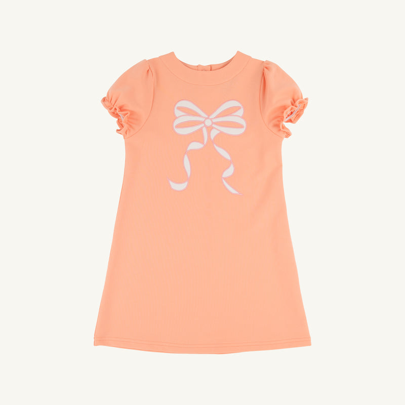 Short Sleeve Eliza's Applique Dress - Seashore Sherbet with Palmetto Pearl & Sandpearl PInk Bow