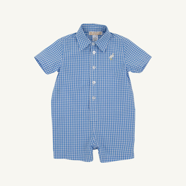 Sir Proper's Romper - Sunrise Blvd. Blue Mini Gingham with Worth Avenue White