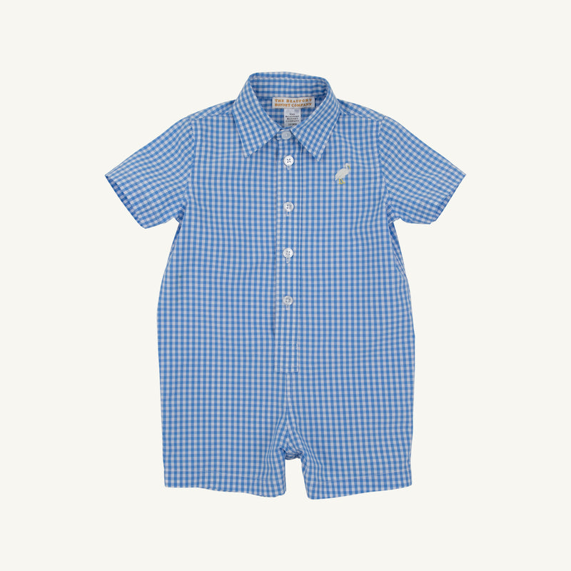 Sir Proper's Romper - Sunrise Blvd. Blue Mini Gingham with Worth Avenue White