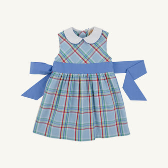 Embroidery result for: Sleeveless Cindy Lou Sash Dress - Kensington Court Plaid with Barbados Blue