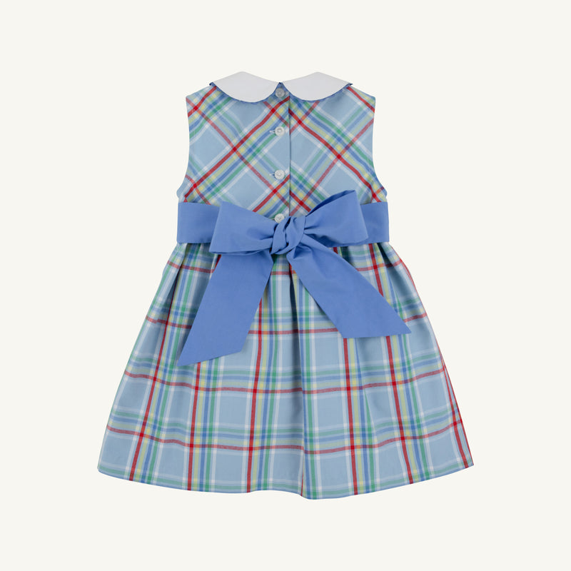 Sleeveless Cindy Lou Sash Dress - Kensington Court Plaid with Barbados Blue