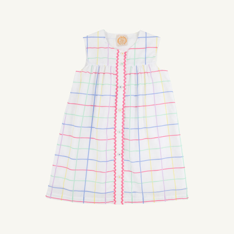 Sleeveless Tabitha's Teacher's Pet Dress - Water Street Windowpane with Worth Avenue White & Winter Park Pink