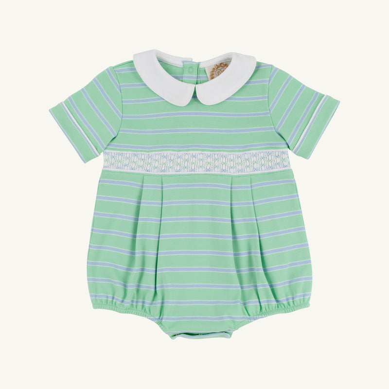 Smocked Bradford Bubble - Grace Bay Green, Beale Street Blue, & Worth Avenue White Stripe with Worth Avenue White Smocking