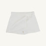 Stella Skort - Quilted Palmetto Pearl by The Beaufort Bonnet Company: This white quilted skort showcases a wrap-front design with a subtle diamond pattern and a fitted waistband, bringing together comfort and modern elegance in a chic girls’ skirt shorts style. Displayed against a plain white background.