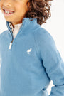 Hayden Half Zip Sweater - Barnsley Blue with Palmetto Pearl Stork