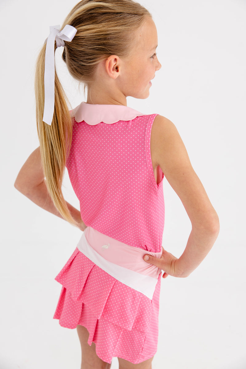 Prepletic™ Sleeveless Preppy Polo - Romany Rose Microdot with Sandpearl Pink