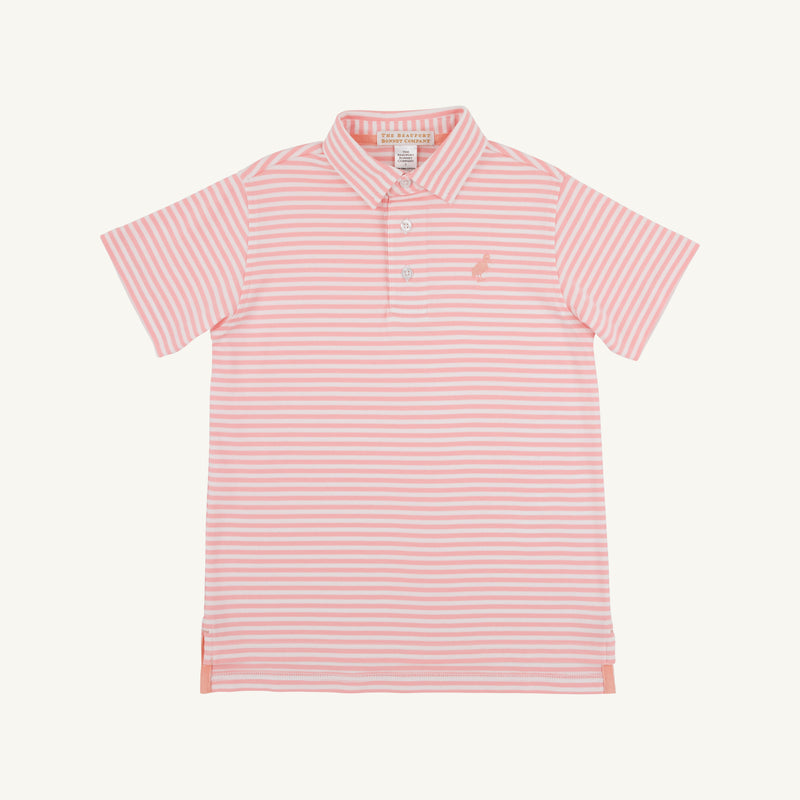 Prim & Proper Polo - Sanibel Island Stripe with Pompano Peach Stork
