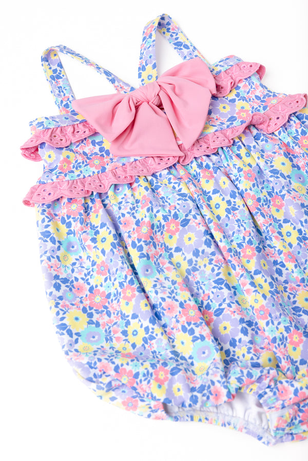St. Bart's Bubble Bathing Suit - Briar Patch Petals with Hamptons Hot Pink