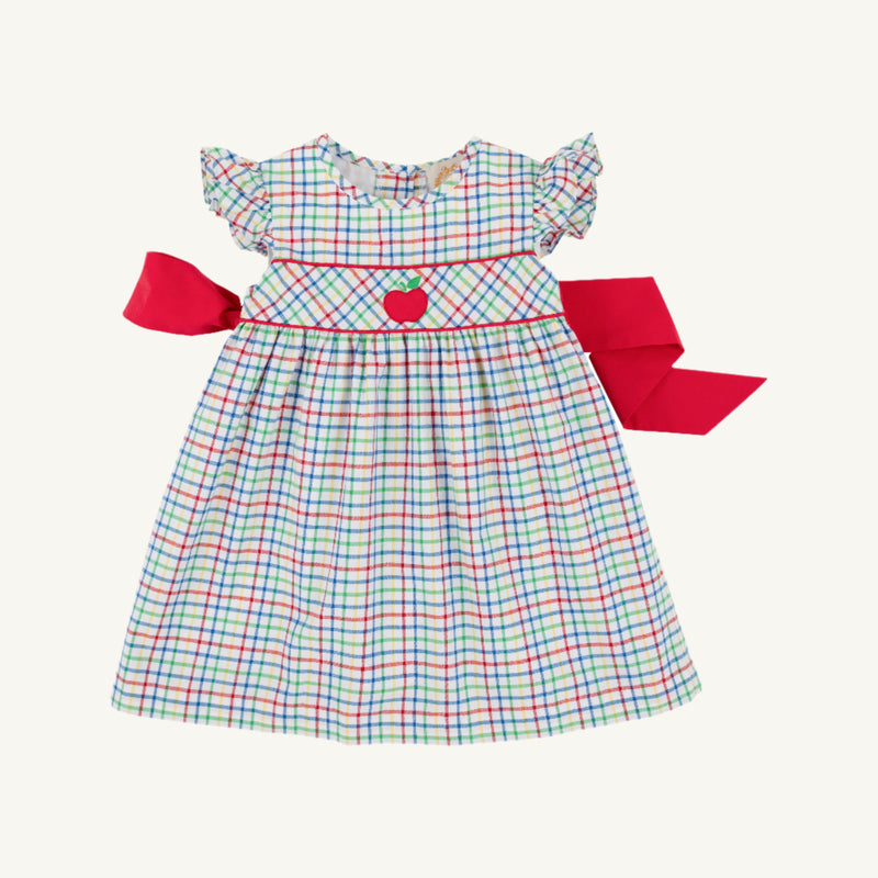 Addie Angel Sleeve Dress - Kindness Wins Windowpane with Richmond Red and Apple Applique