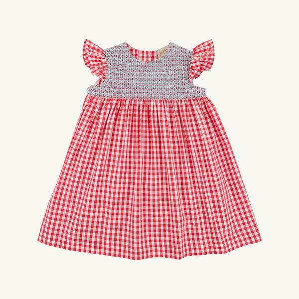 Angel Sleeve Daphne Bell Dress - Richmond Red Gingham with Belhaven Blue