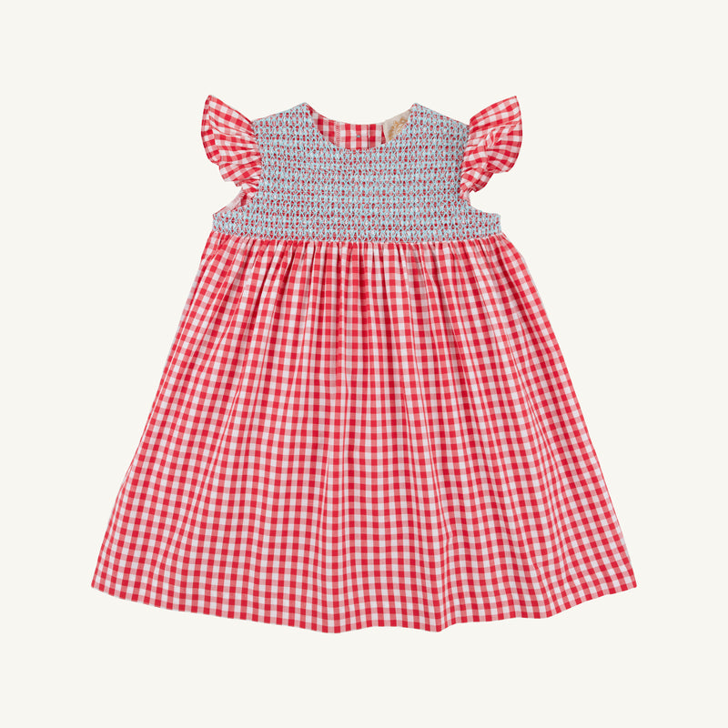 Angel Sleeve Daphne Bell Dress - Richmond Red Gingham with Belhaven Blue