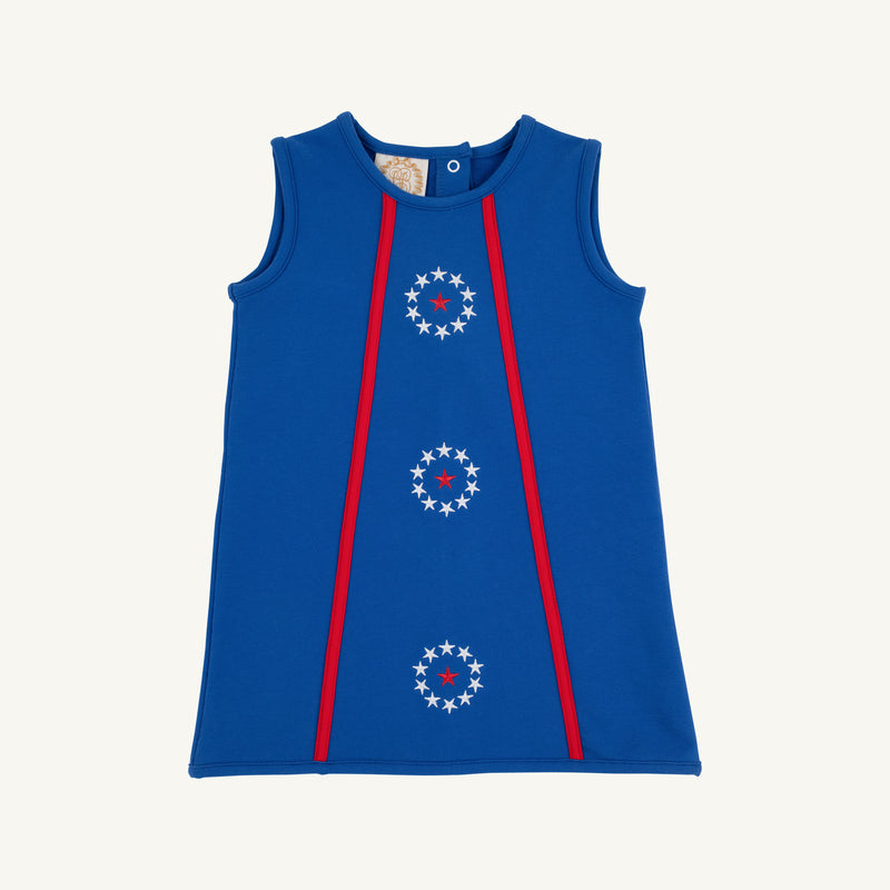 Annie Apron Dress - Rockefeller Royal Blue & Richmond Red with Star Appliques